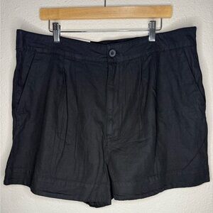 NWT Joie Pleated Shorts Black Linen Blend High Waist Elastic Back Women’s Sz XL